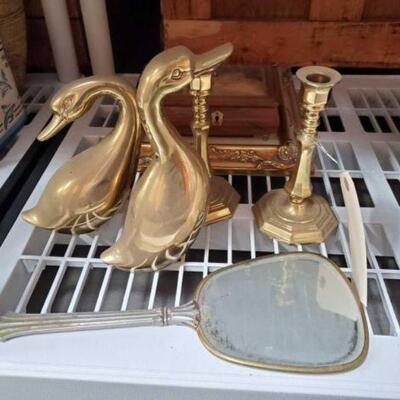 #4548 â€¢ Vintage Jewelry Box, Picture Frame, Duck Figurines, Candle Holders & Hand Mirror
: Vintage Jewelry Box, Picture Frame, Duck...