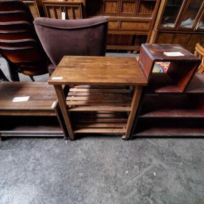 #2054 â€¢ Rolling Butcher Block, Rolling Cart, And Bookshelf