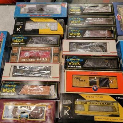 #1312 â€¢ 17 O-Scale Railcars Brands include Atlas, K-Line, Lionel, Peterson Supply, Weaver, Rail King,