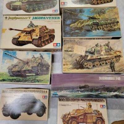 #1218 â€¢ 9 Model Tanks, Trucks, and Submarines