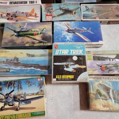 #1212 â€¢ 10 Model Airplanes, Submarine, and Star Trek USS Enterprise
