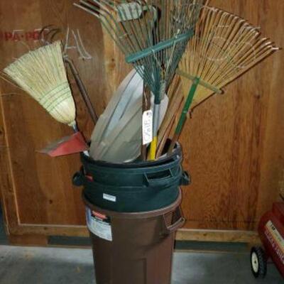 #2130 â€¢ 4 Trash Cans And Yard Tools