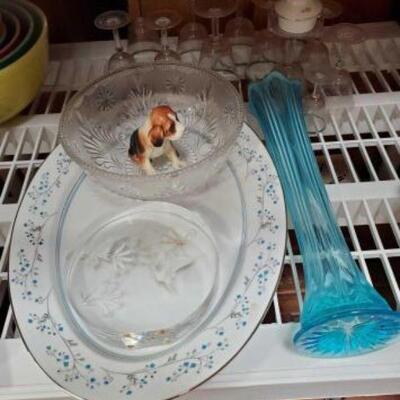 #4525 â€¢ Wine Glasses, Plate, Bowl, Vase, Dog Figuine & Engraved Acrylic