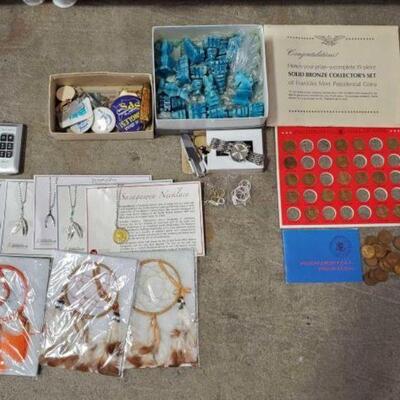 #1056 â€¢ Presidential Coins, Chess Pieces, Pins, Necklaces, Dream Catcher, Quartz Watch & More!