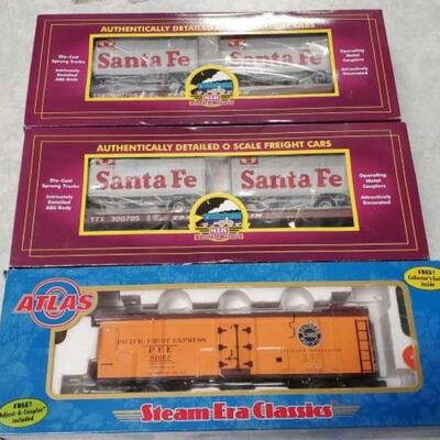 #1372 â€¢ 3 Model Trains Includes 2 Santa Fe Flat Cars and Re-Built Wood Reefer Car