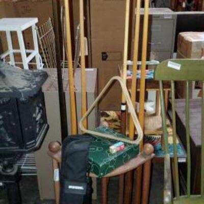 #2032 â€¢ Pool Ques, Stand, Pool Balls, And Mor