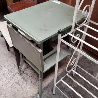 #2044 â€¢ Kitchen Rack, And Metal Leaf Drop Table Measurements Range Approx 25"x12"x71"-14"x18"x27"