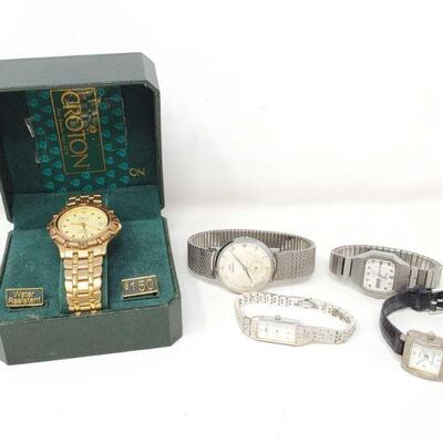 352: 5 Wrist Watches
Includes Reliance Quartz Croton, Waltham, Seiko Automatic, Timex Esssentials and Citizen Quartz