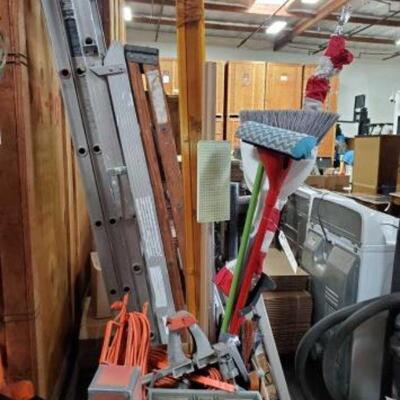 #2144 â€¢ Vice, Extension Cords, Organizer, Broom, Flag, Blinds, And More