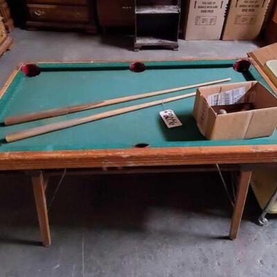 2056 â€¢ Miniature Vintage Pool Table and Accessories Measures Approx 50"x28"x29"