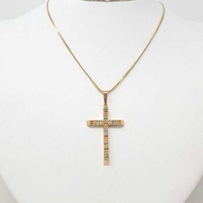 132: 14k Gold Cross Pendant, 1.1g
Weighs Approx: 1.1g Chain NOT Included, Chain is from Lot #130