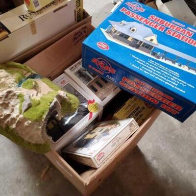 #1444 â€¢ Box Of Model Buildings And Accessories For Model Train Setup