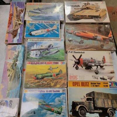 #1222 â€¢ 11 Model Planes, Trucks, Ships, and Tank