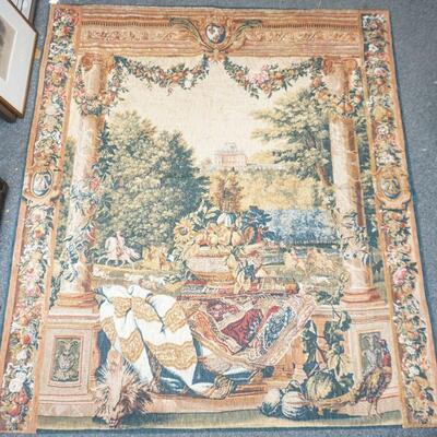LARGE FRENCH STYLE PAINTED TAPESTRY