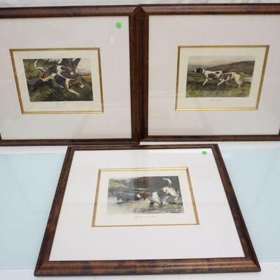 3PC HAND COLORED ENGRAVINGS FOX HOUNDS, OTTER HOUNDS