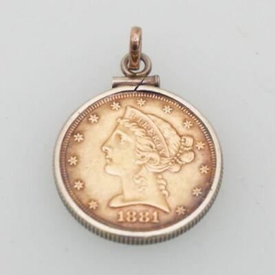 1881 $5 GOLD COIN LIBERTY PENDANT
