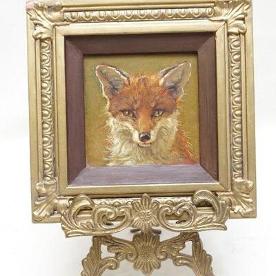 MINIATURE OIL ON BOARD FOX DAVID BARHAM W EASEL