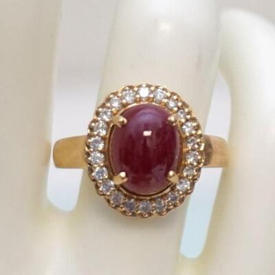 CLASSIC RUBY & DIAMOND HALO RING (SZ 8)