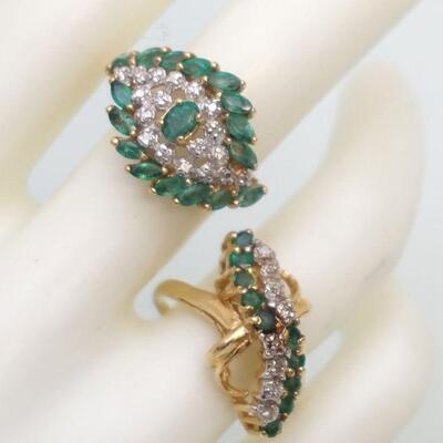 TWO EMERALD & DIAMOND COCKTAIL RINGS