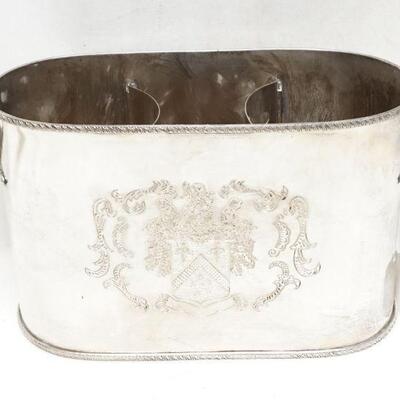 DUAL HANDLED SILVER PLATED ARMORIAL WINE COOLER