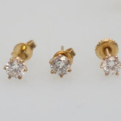 PAIR 14KT DIAMOND STUD EARRINGS & EXTRA STUD