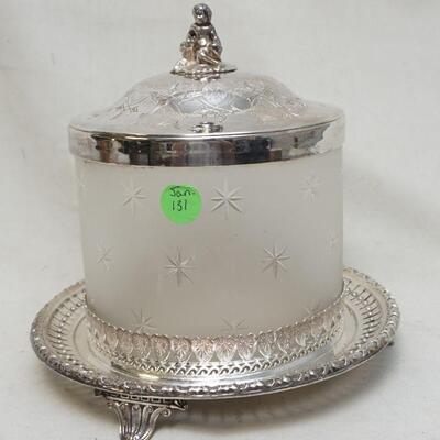 SHEFFIELD SILVERPLATE & CUT GLASS CHERUB BISCUIT JAR