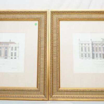 PAIR HAND COLORED ARCHITECTURAL PRINTS