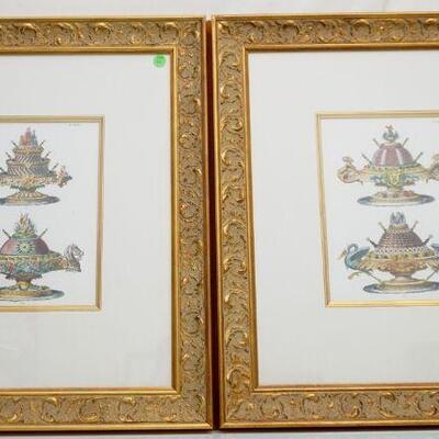 PAIR 19th c HAND COLORED FRENCH CUISINE ENGRAVINGS