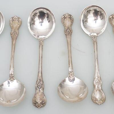 6 OLD MASTER STERLING CREAM SOUP SPOONS