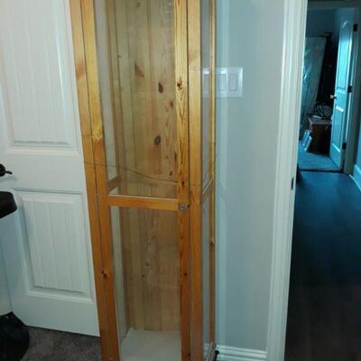 one of two pine display cabinets