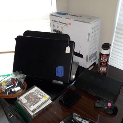 HP Notebook with expansion base, IP wireless camera kit, and more
