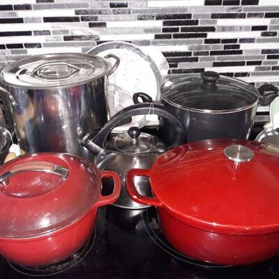 Ceramic cast iron pots, and other pots and pans.