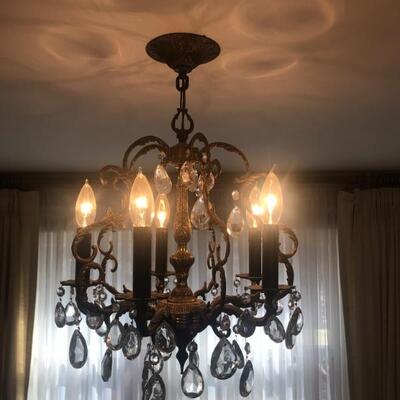 Petit brass and crystal chandelier