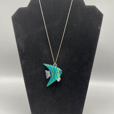 Sterling chain with glass fish.