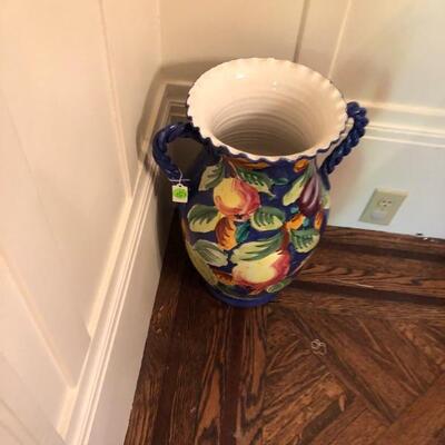 LARGE HAND PAINTED VASE WITH HANDLES $75.00