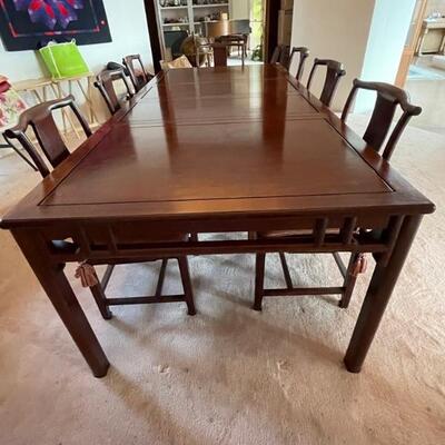 GORGEOUS GUMPS ASIAN DINING TABLE WITH 8 CHAIRS AND TABLE PADS. ORIGINALLY PURCHASED AT GUMPS 45 YEARS AGO! PERFECT CONDITION $5000.00