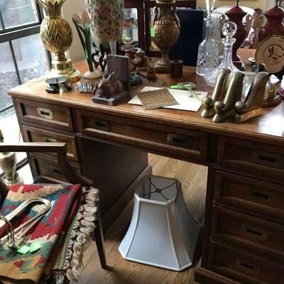 Vintage Desk, Bookends, Table Lamps