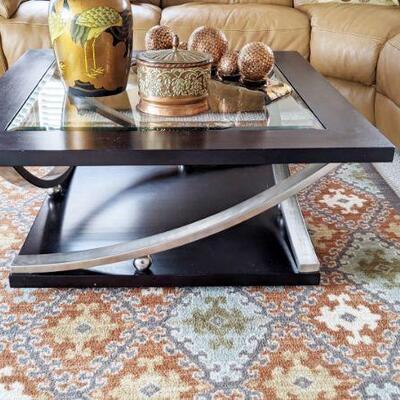 contemporary wood, glass and chrome coffee table - has matching end table