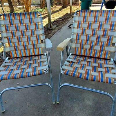 Vintage Woven Folding Lawn Chairs