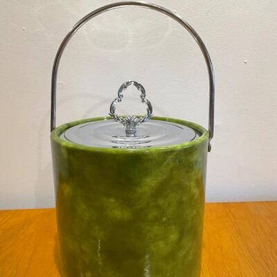 Irvinware Ice Bucket, 1960's Vintage Green Vinyl With Chrome Lid MCM 
Lot #: 30