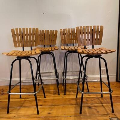 Arthur Umanoff Style Mid Century Wood And Metal Barstools Set Of 4 
Lot #: 92