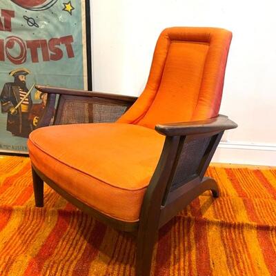 Adrian Pearsall Style Mid Century Orange And Walnut Lounge Chair