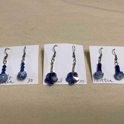 Fls168 Three Pairs Of Blue Myrna Lee Chang Earrings 