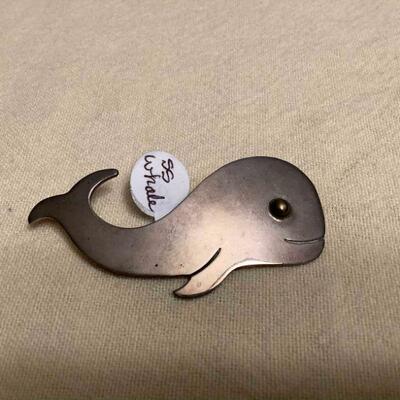 Fls150 Vintage Sterling Silver Whale Brooch Pin