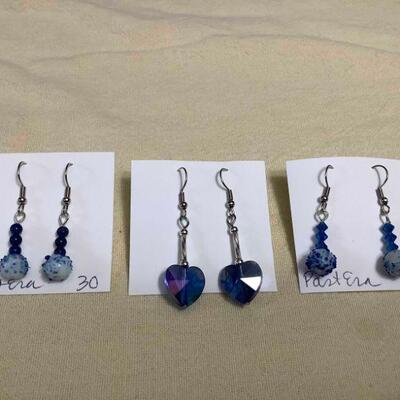 Fls167 Three Pairs Of Blue Myrna Lee Chang Earrings 