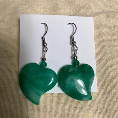 Fls159 Heart Shaped Jade Earrings By Myrna Lee Chang 