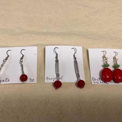 Fls166 Three Pairs Of Red Myrna Lee Chang Earrings 