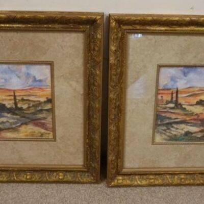 1015	PAIR OF LANDSCAPE PAINTINGS IN MATCHING FRAMES, SIGNED LOWER RIGHT, SIGNATURE NOT LEGIBLE. 19 3/4 IN X 21 3/4 IN INCLUDING FRAMES
