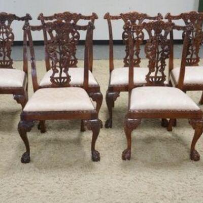 1020	SET OF 8 CARVED CHIPPENDALE STYLE DINING CHAIRS W/ BALL & CLAW FEET. TWO ARM & SIX SIDE
