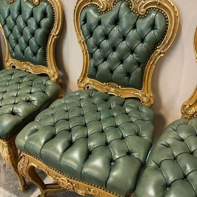 Green leather chairs, set of 10 $3800